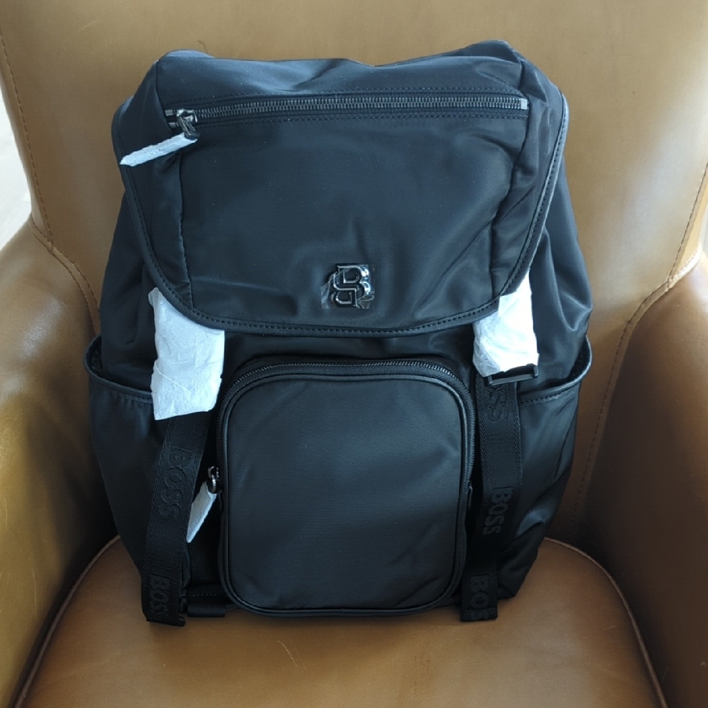 NEW Hugo Boss Black Flap backpack with Double B monogram hardware